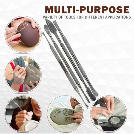 A2Z Scilab 4 Pcs Spatula Wax Carver Ceramic Pottery Double Ended Tool Set A2Z-ZR951